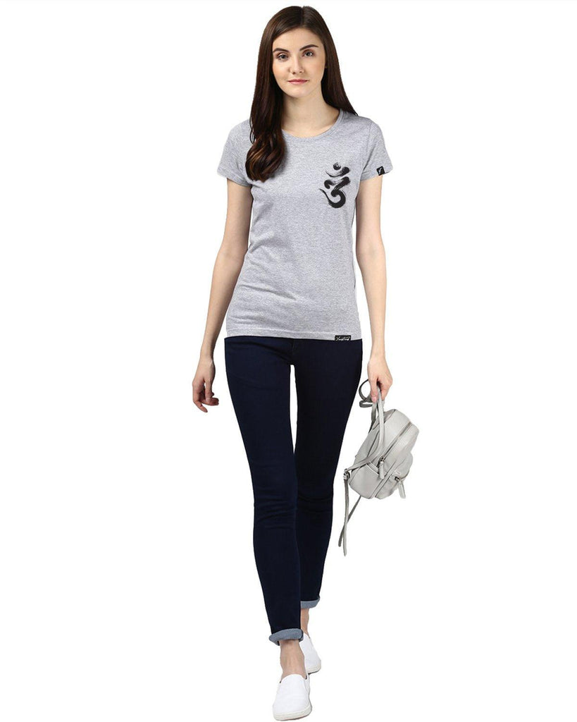 Womens Half Sleeve Ommtrishul Printed Grey Color Tshirts - Young Trendz