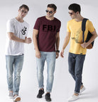 Young Trendz Mens Combo Ommtri White Color Fbi Maroon Color and Open Yellow Color Half Sleeve Printed T-Shirts - Young Trendz