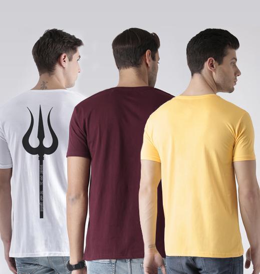 Young Trendz Mens Combo Ommtri White Color Fbi Maroon Color and Open Yellow Color Half Sleeve Printed T-Shirts - Young Trendz