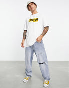 Oversized Typography Men Round Neck White T-Shirt - Young Trendz