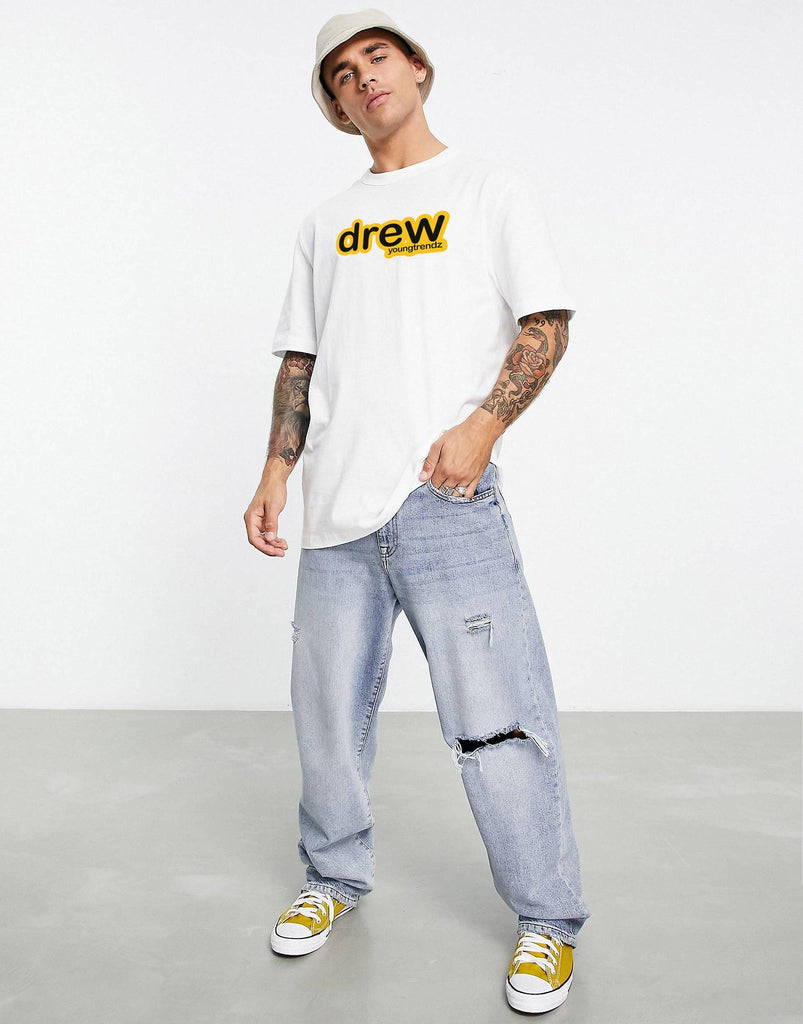 Oversized Typography Men Round Neck White T-Shirt - Young Trendz