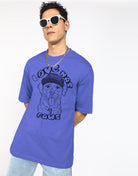 Oversized Typography Men Round Neck Blue T-Shirt - Young Trendz