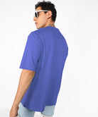 Oversized Typography Men Round Neck Blue T-Shirt - Young Trendz