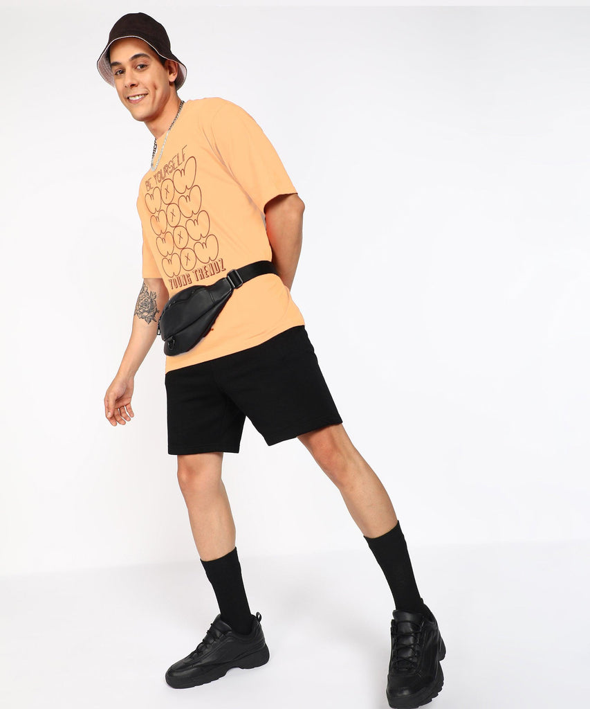 Oversized Typography Men Round Neck T-Shirt (Peach) - Young Trendz