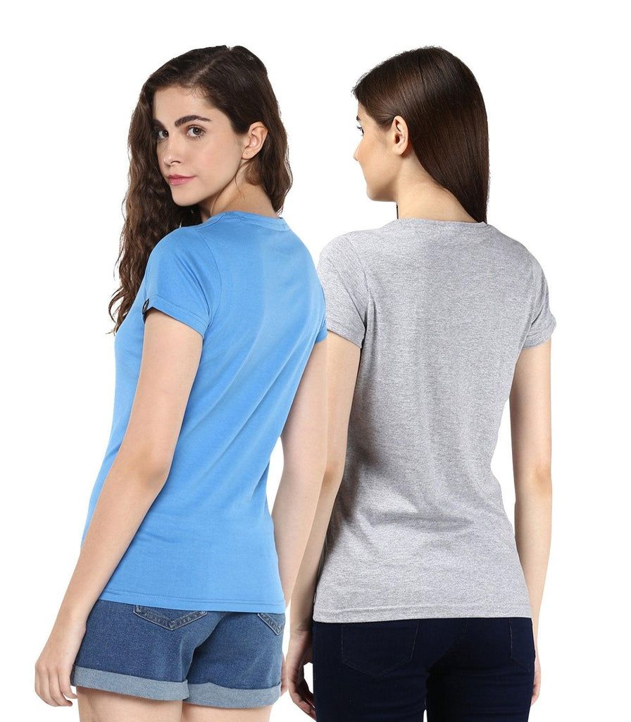 Young Trendz Womens Combo Half Sleeve Pandaeyes Printed Grey Color and Fish Printed Skyblue Color Tshirts - Young Trendz