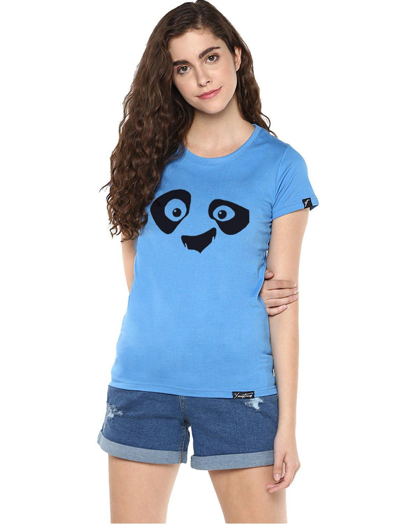 Womens Half Sleeve Pandaeyes Printed Blue Color Tshirts - Young Trendz