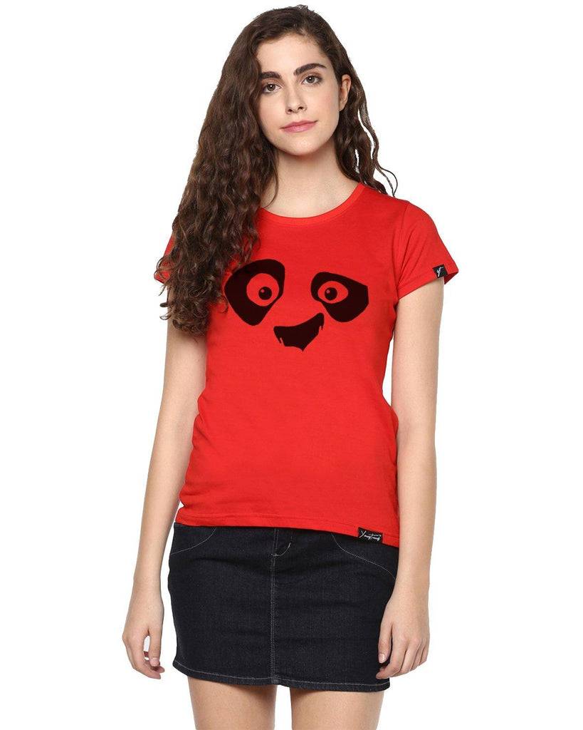 Womens Half Sleeve Pandaeyes Printed Red Color Tshirts - Young Trendz