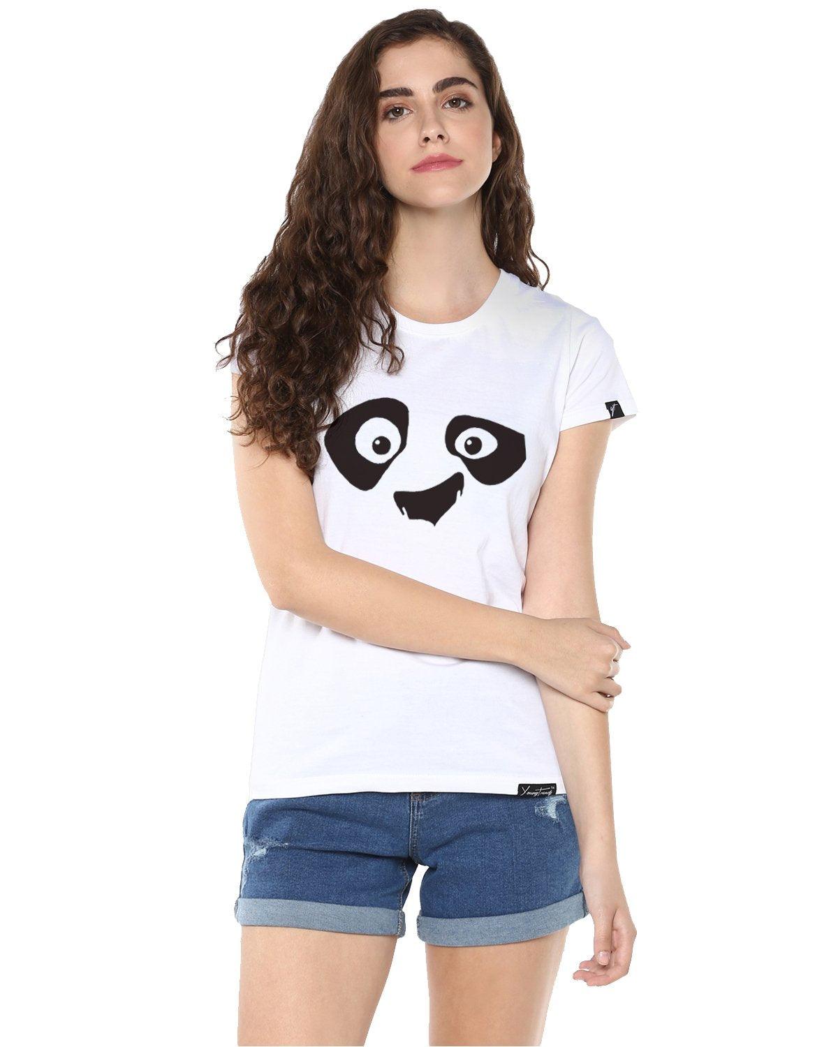 Womens Half Sleeve Pandaeyes Printed White Color Tshirts - Young Trendz