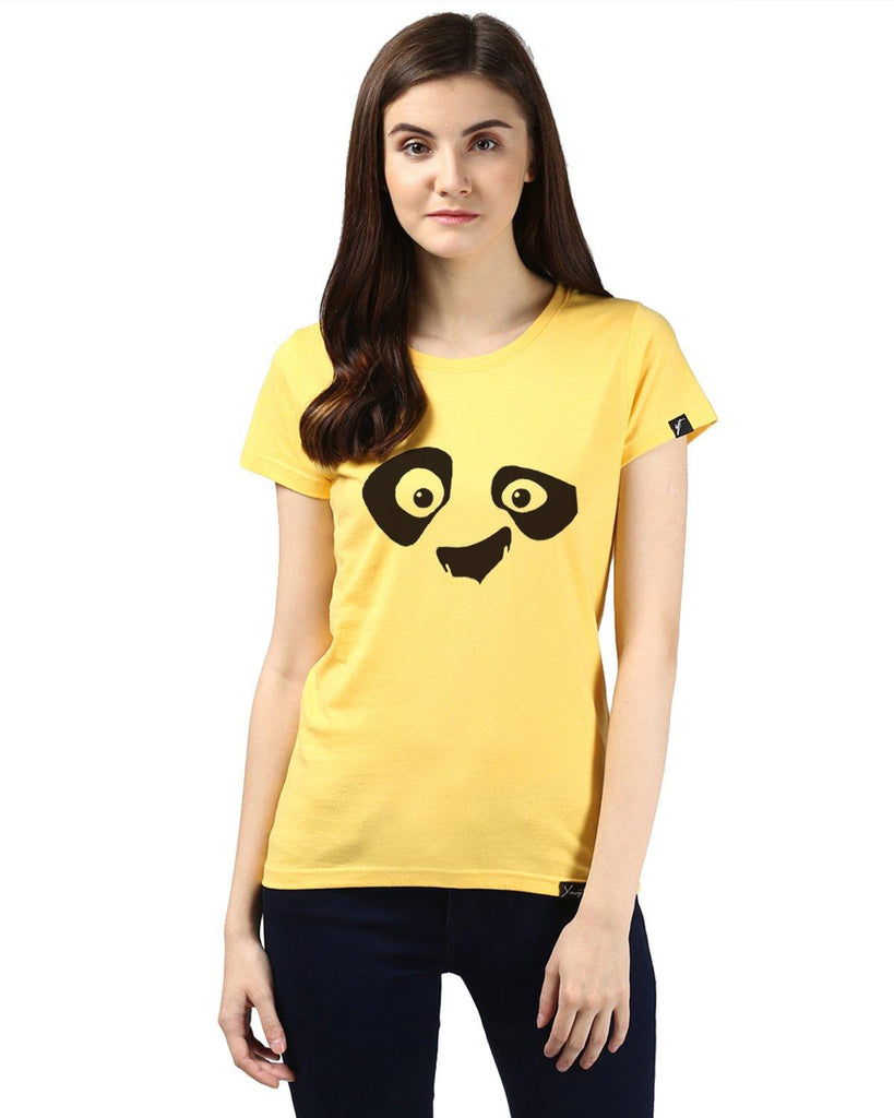 Womens Half Sleeve Pandaeyes Printed Yellow Color Tshirts - Young Trendz