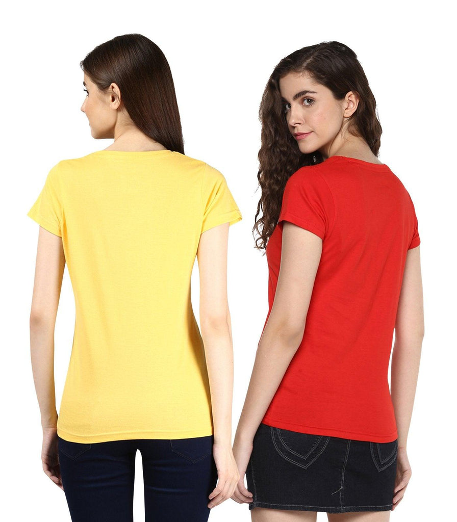 Young Trendz Womens Combo Half Sleeve Pandaeyes Printed Red Color and Ommpocket Printed Yellow Color Tshirts - Young Trendz