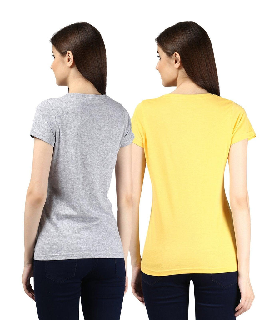 Young Trendz Womens Combo Half Sleeve Pandaeyes Printed Yellow Color and Selfie Printed Grey Color Tshirts - Young Trendz