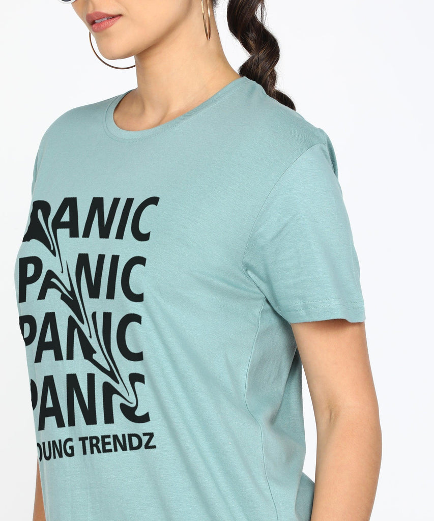 Womens Over Size Half Sleeve Printed T.shirts (Pista Green) - Young Trendz