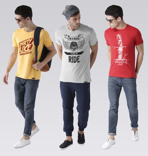 Young Trendz Mens Combo Partyb Yellow Color Rider Steel Grey Color and Warrior Red Color Half Sleeve Printed T-Shirts - Young Trendz