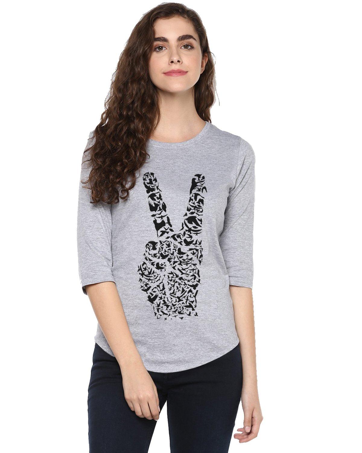 Womens 34U Peace Printed Grey Color Tshirts - Young Trendz