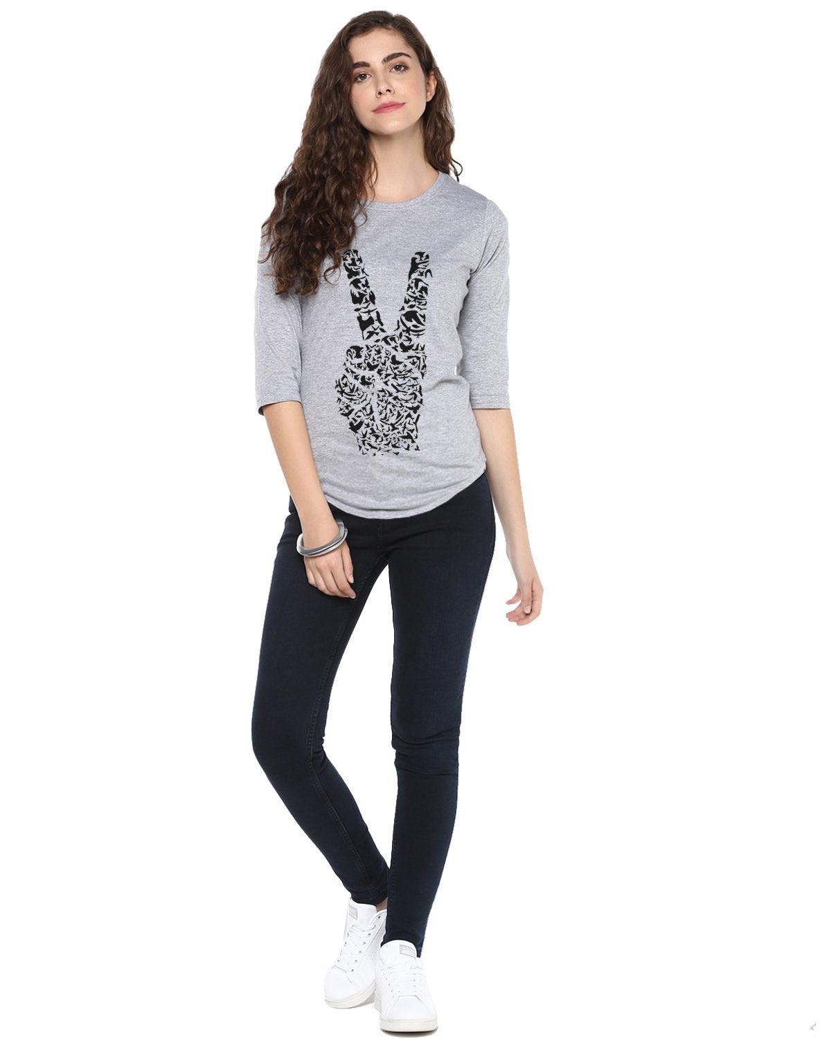 Womens 34U Peace Printed Grey Color Tshirts - Young Trendz