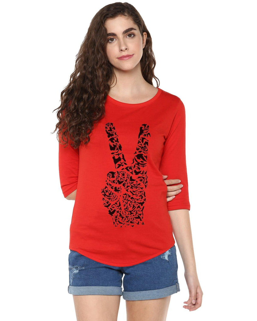 Womens 34U Peace Printed Red Color Tshirts - Young Trendz