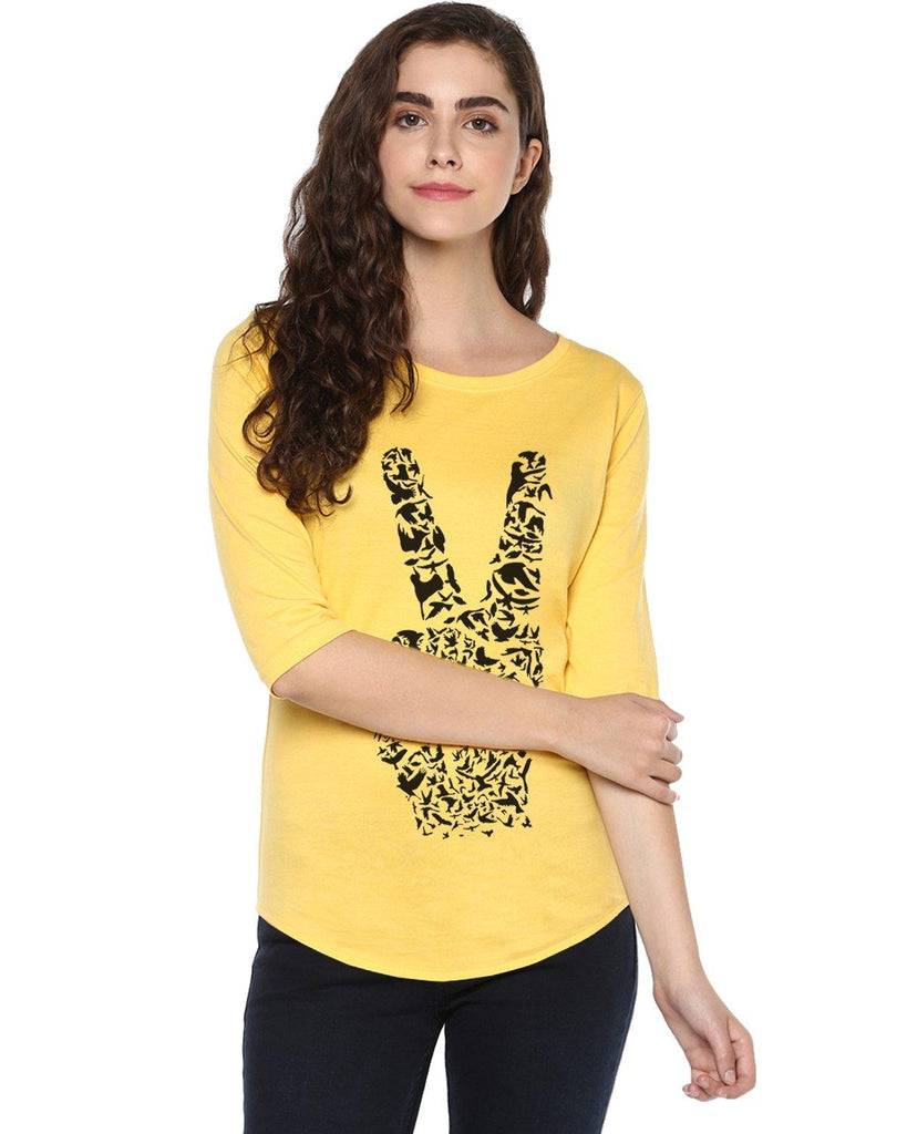 Womens 34U Peace Printed Yellow Color Tshirts - Young Trendz