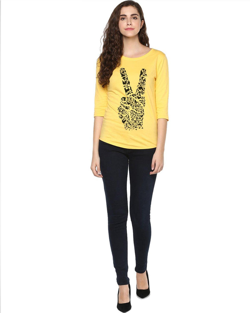 Womens 34U Peace Printed Yellow Color Tshirts - Young Trendz