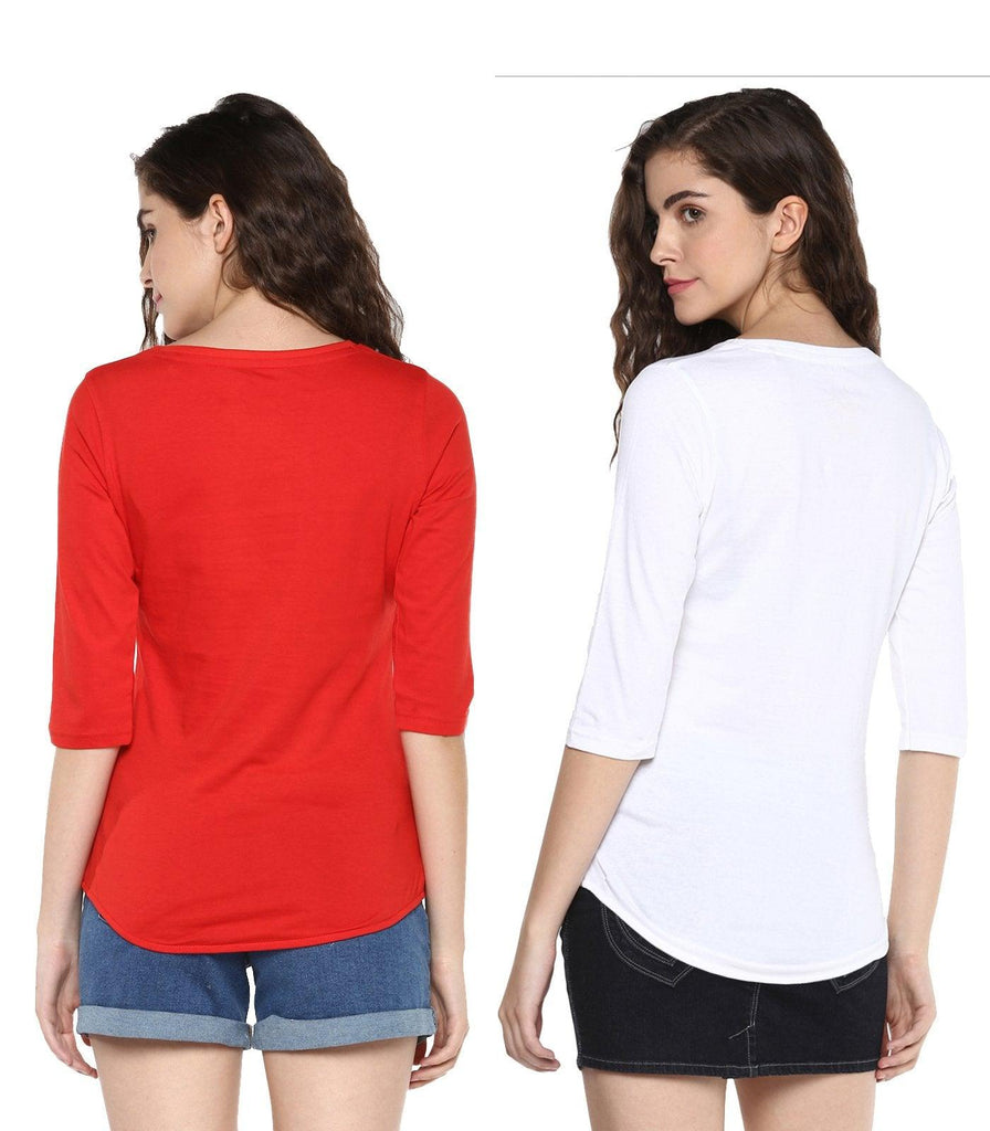 Young Trendz Womens Combo 3/4th Sleeve Peace Printed Red Color and Miracle Printed White Color Tshirts - Young Trendz