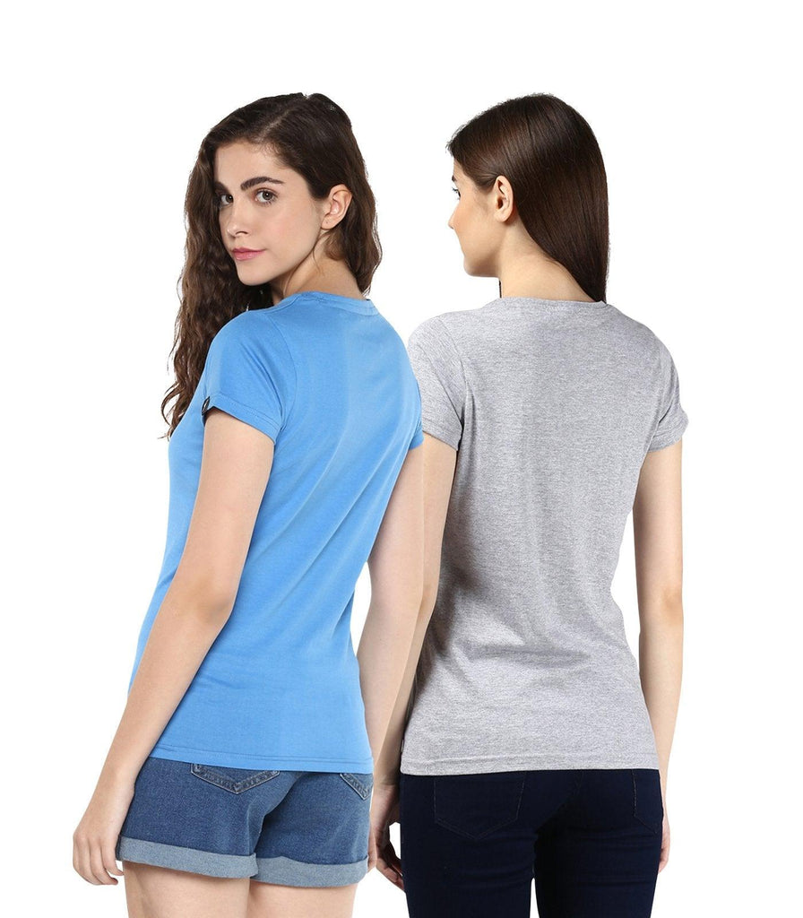 Young Trendz Womens Combo Half Sleeve Peace Printed Grey Color and Miracle Printed Skyblue Color Tshirts - Young Trendz