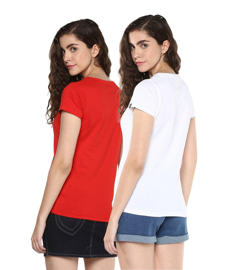 Young Trendz Womens Combo Half Sleeve Peace Printed Red Color and Relax Printed White Color Tshirts - Young Trendz