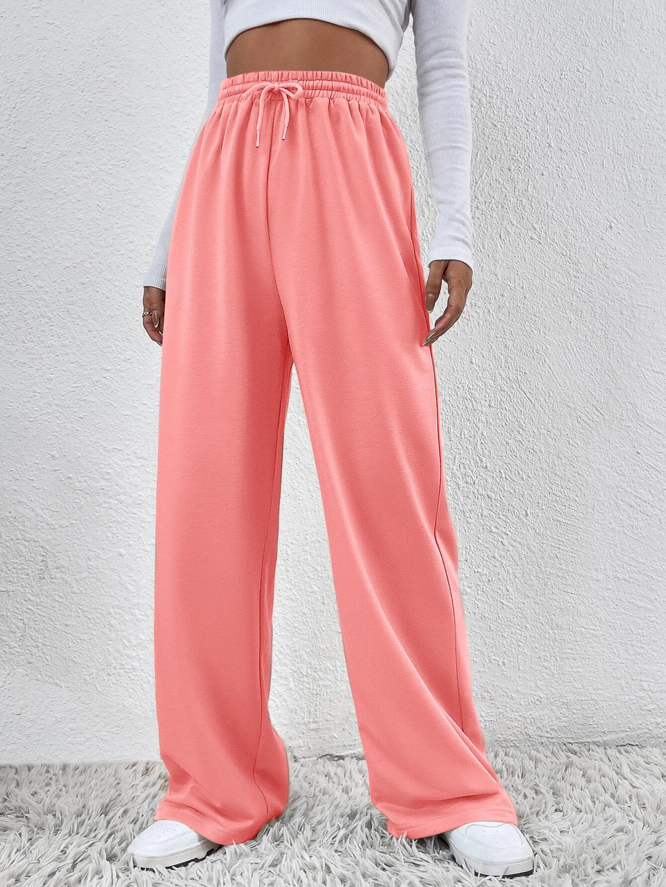 Womens Solid Loose Track Pants (Baby Pink) - Young Trendz