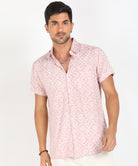 Mens Half Sleeve Casual Printed Shirt (Festive Pink) - Young Trendz