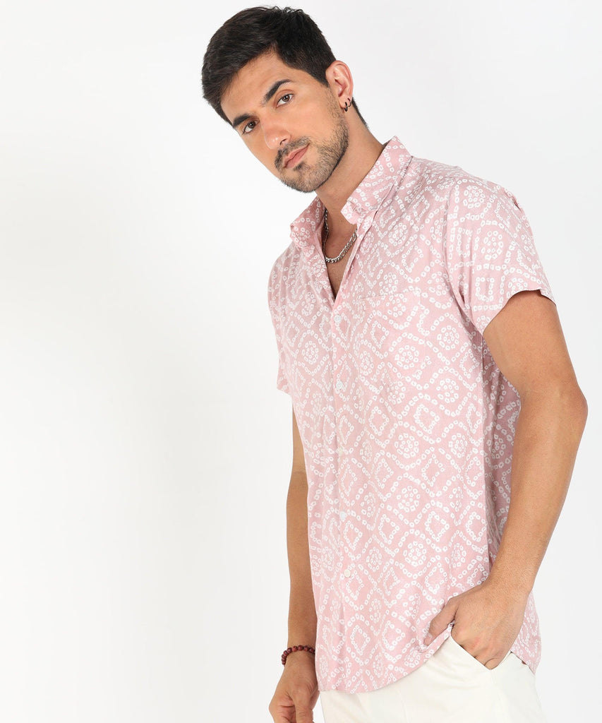 Mens Half Sleeve Casual Printed Shirt (Festive Pink) - Young Trendz