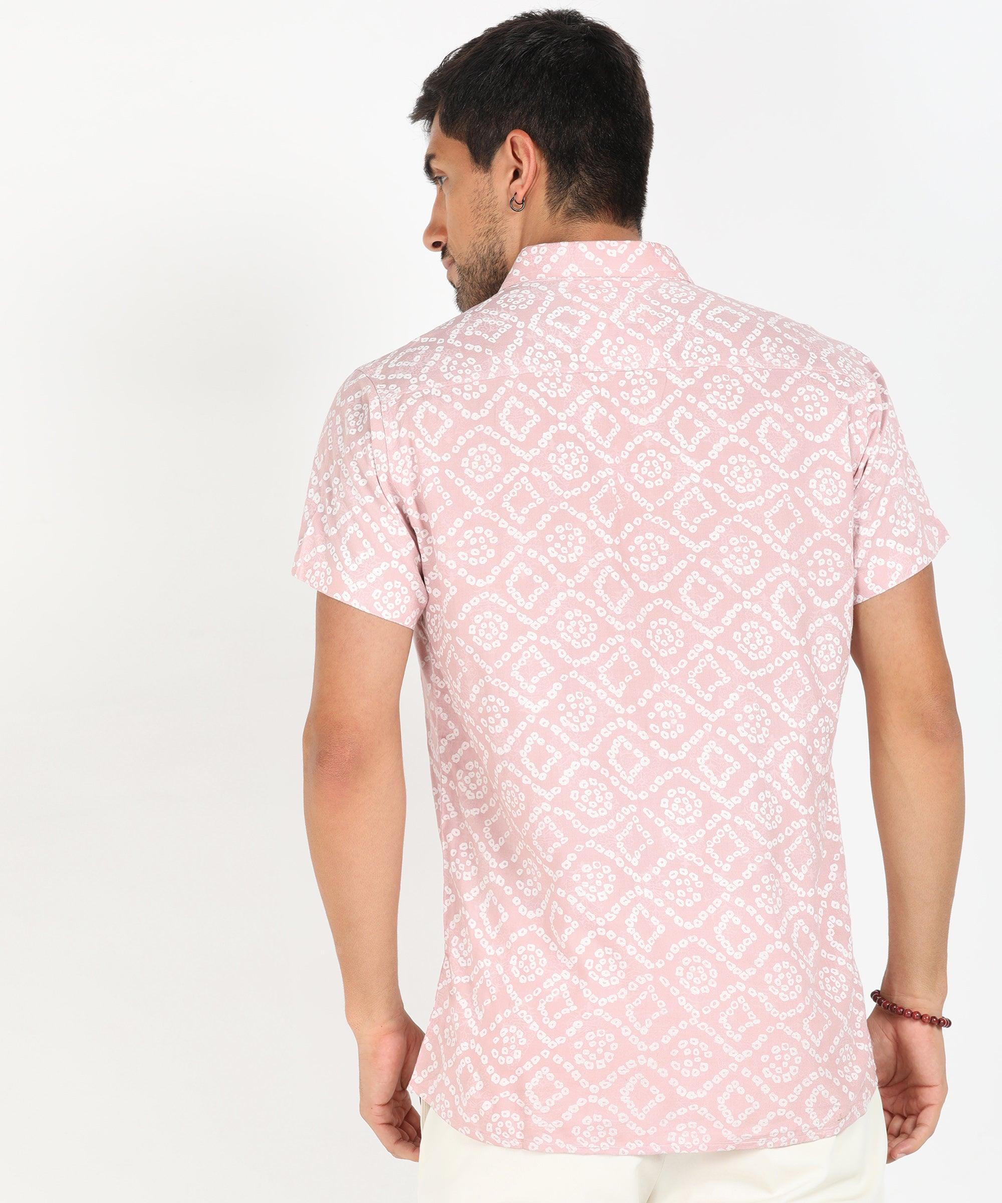 Mens Half Sleeve Casual Printed Shirt (Festive Pink) - Young Trendz