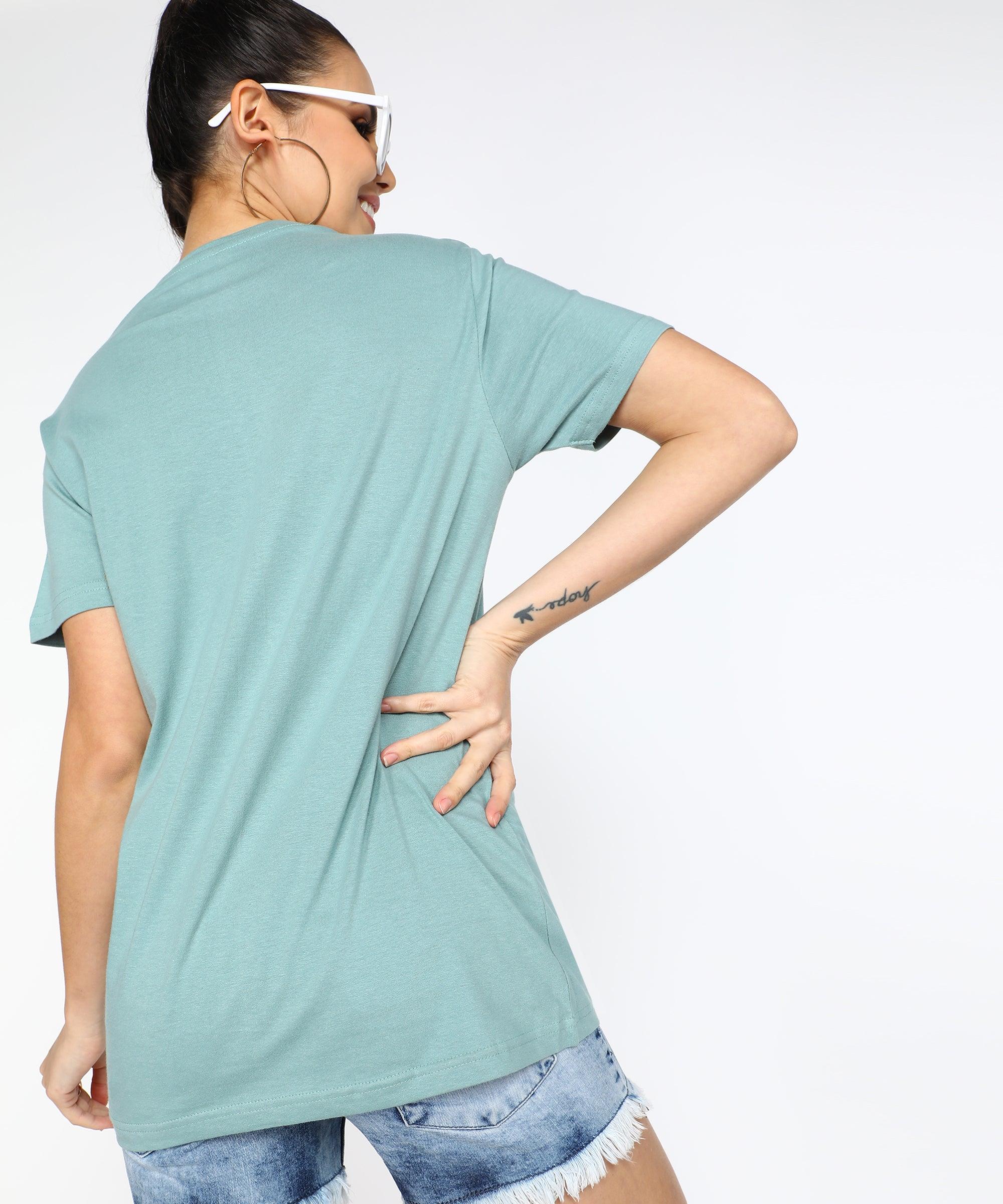 Womens Over Size Half Sleeve Printed T.shirts (Pista Green) - Young Trendz