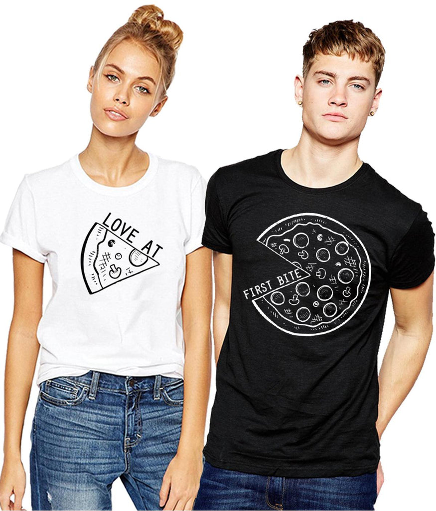 PIZZA Couple Graphic Printed T-Shirt - Young Trendz