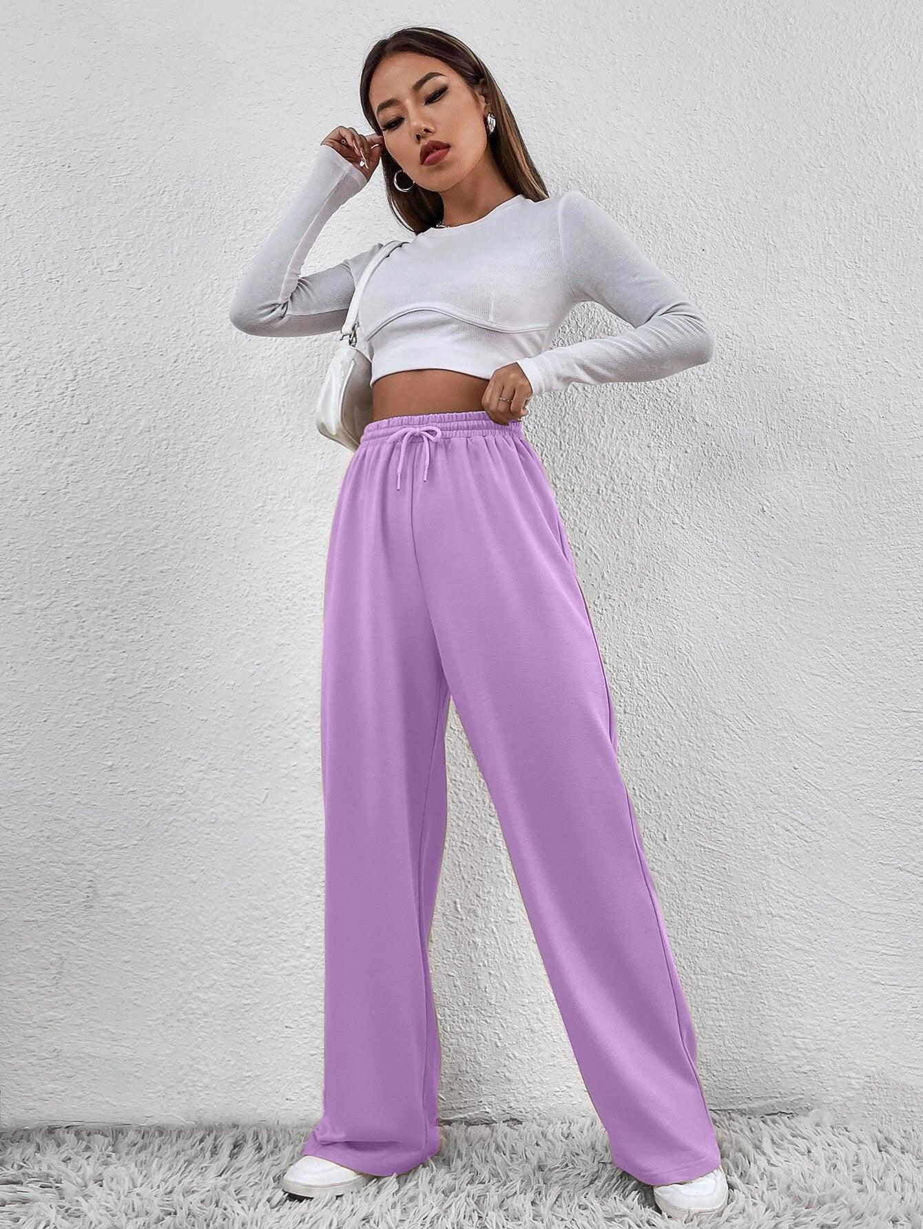 Womens Solid Loose Track Pants (Purple) - Young Trendz