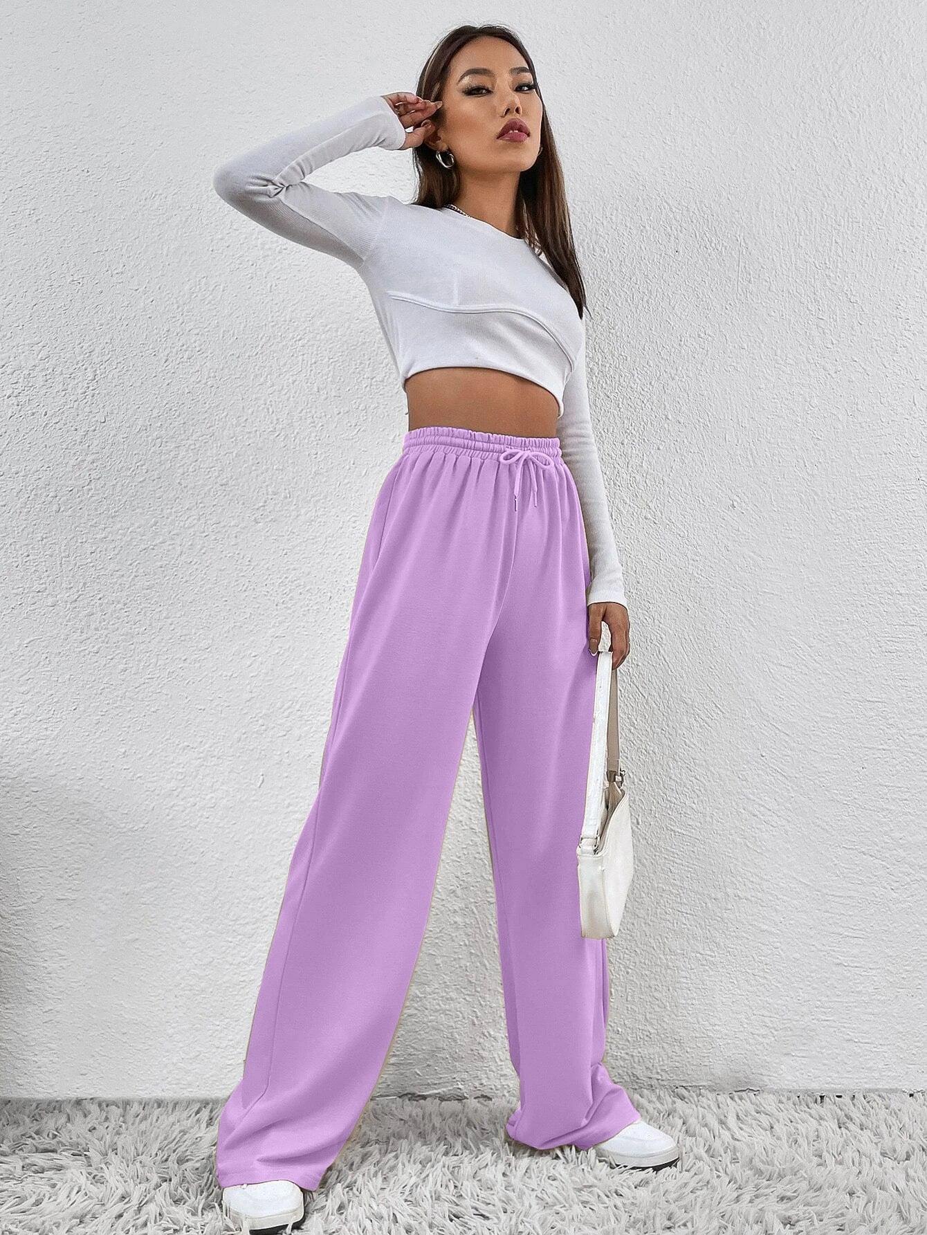 Womens Solid Loose Track Pants (Purple) - Young Trendz