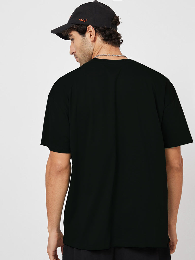 Mens Unisex Over Size Printed Black Color Tshirts - Young Trendz