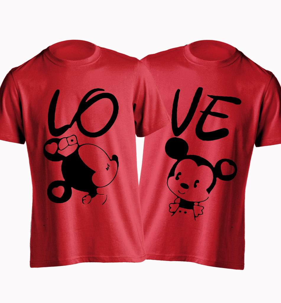 Half Sleeve Mikky Printed Red Color Couple Tshirts - Young Trendz