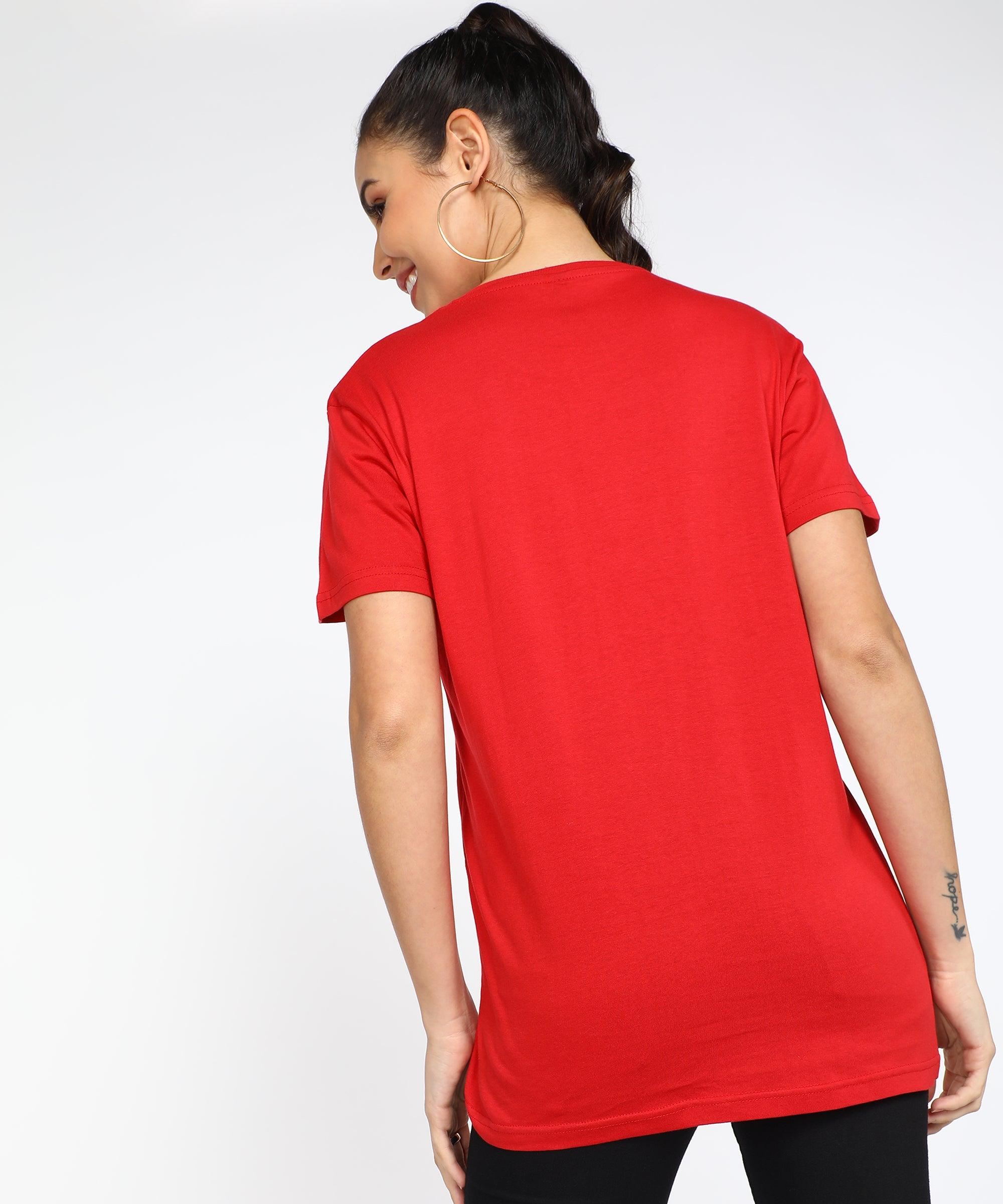 Womens Over Size Half Sleeve Printed T.shirts (Red) - Young Trendz