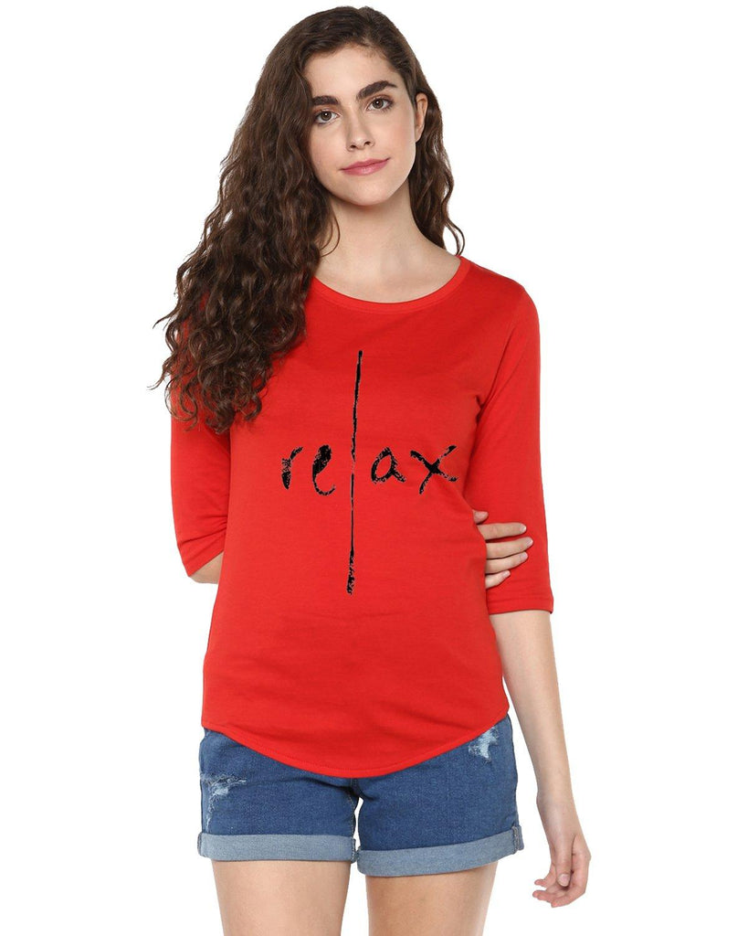 Womens 34U Relax Printed Red Color Tshirts - Young Trendz