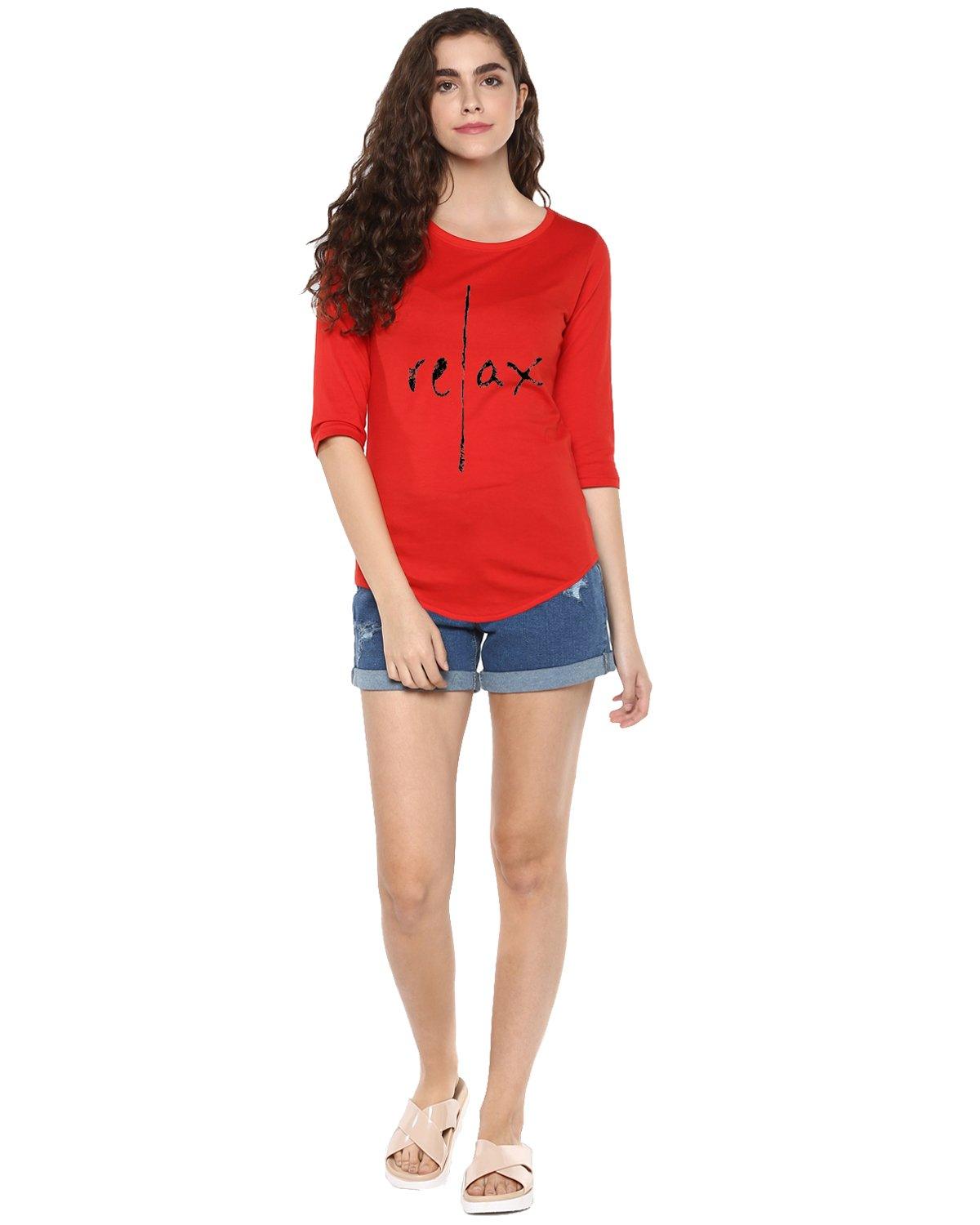 Womens 34U Relax Printed Red Color Tshirts - Young Trendz