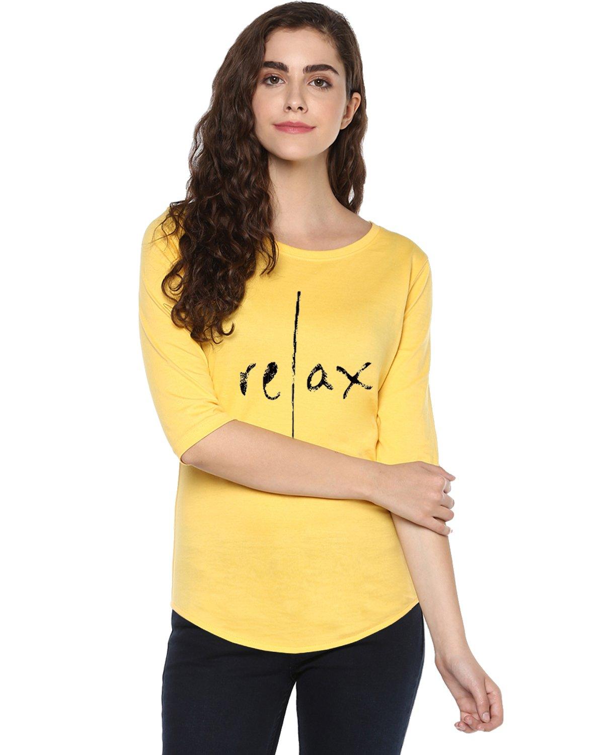 Womens 34U Relax Printed Yellow Color Tshirts - Young Trendz