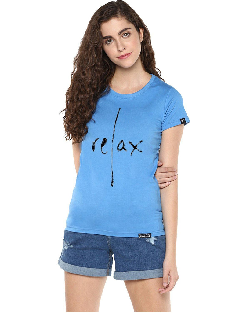 Womens Half Sleeve Relax Printed Blue Color Tshirts - Young Trendz