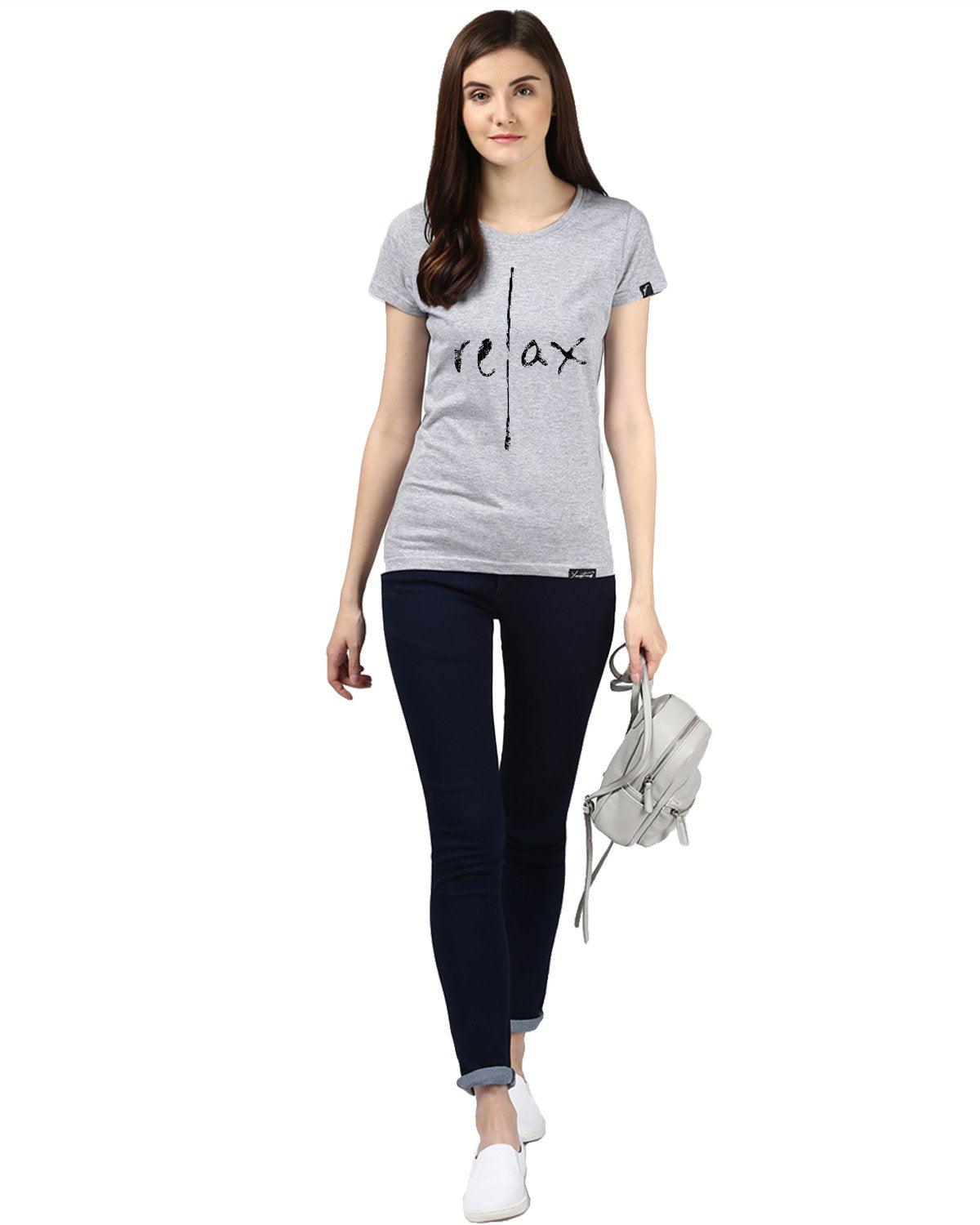 Womens Half Sleeve Relax Printed Grey Color Tshirts - Young Trendz