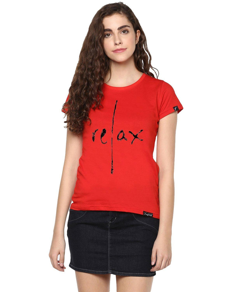 Womens Half Sleeve Relax Printed Red Color Tshirts - Young Trendz