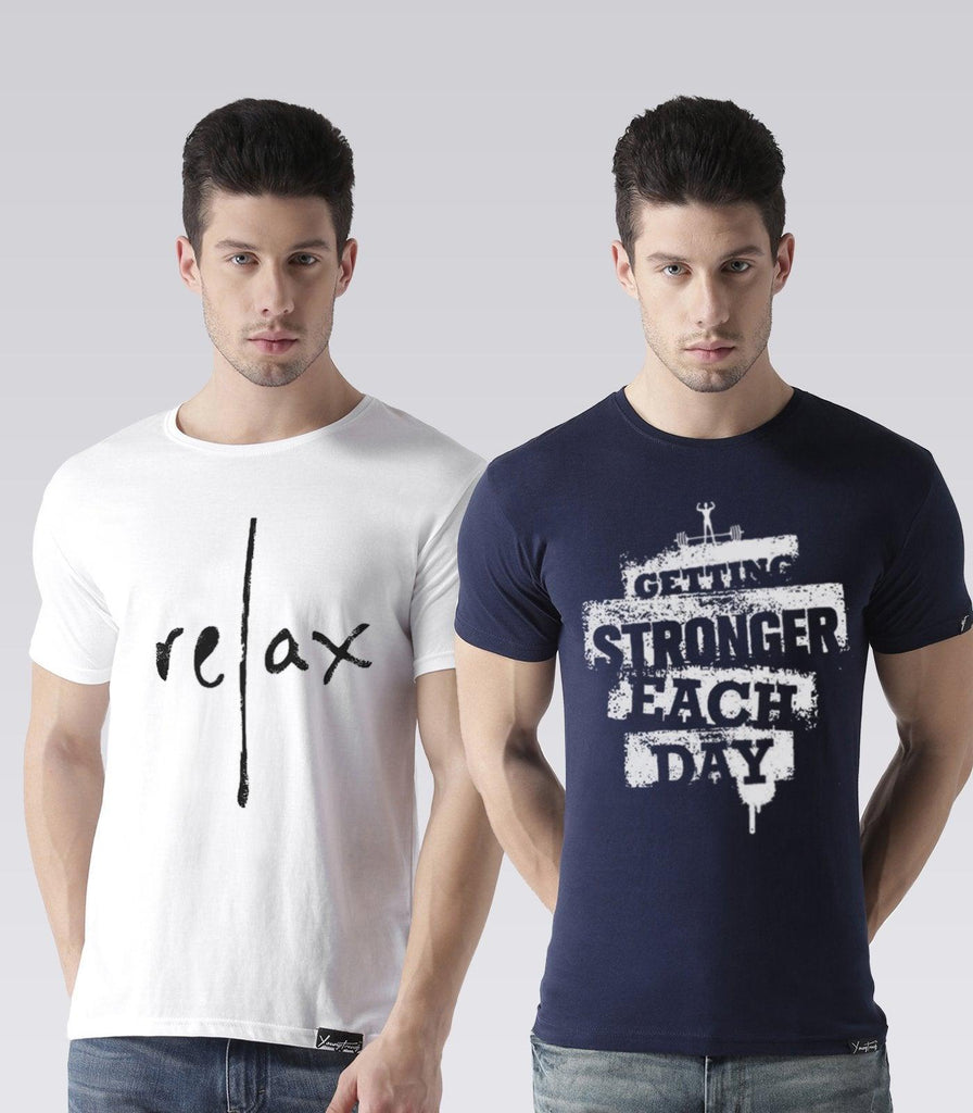 Young Trendz Mens Combo Relax White Color and Stronger Navy Color Half Sleeve Printed T-Shirts - Young Trendz