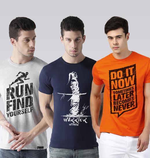 Young Trendz Mens Combo Run Grey Color Warrior Navy Color and Doit orange Color Half Sleeve Printed T-Shirts - Young Trendz
