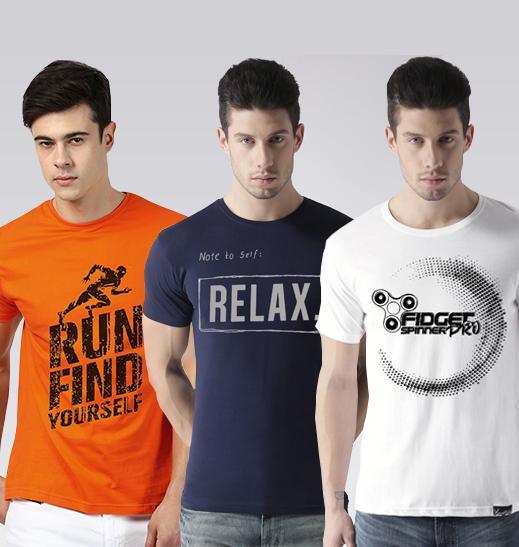 Young Trendz Mens Combo RUN Orange Color Nrelax Navy Color and Prospin White Color Half Sleeve Printed T-Shirts - Young Trendz