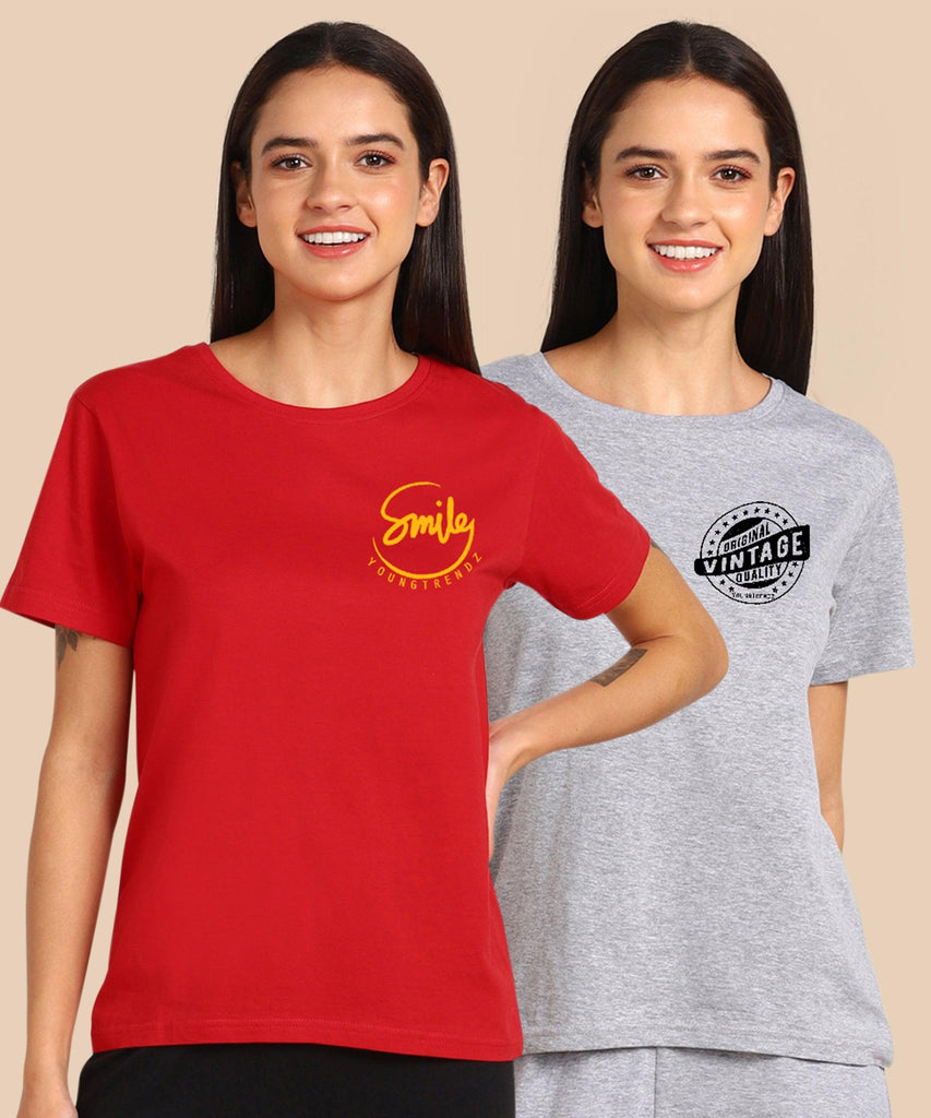 Womens Regular Fit Combo Printed T Shirt - Young Trendz