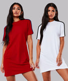 Women Sleeve striped Night Dress - Knee Length Combo (Red/White) - Young Trendz