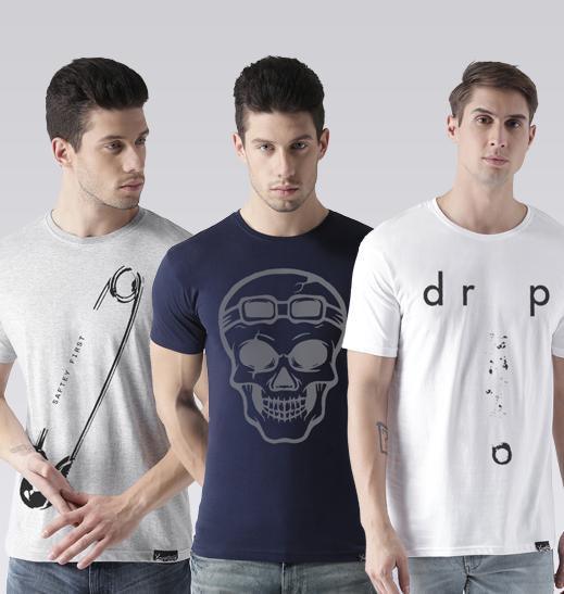 Young Trendz Mens Combo Safe Grey Color Skull Black Color and Drop White Color Half Sleeve Printed T-Shirts - Young Trendz