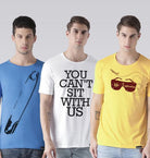 Young Trendz Mens Combo Safe Sky Blue Color Cantsit White Color and Adventure Yellow Color Half Sleeve Printed T-Shirts - Young Trendz