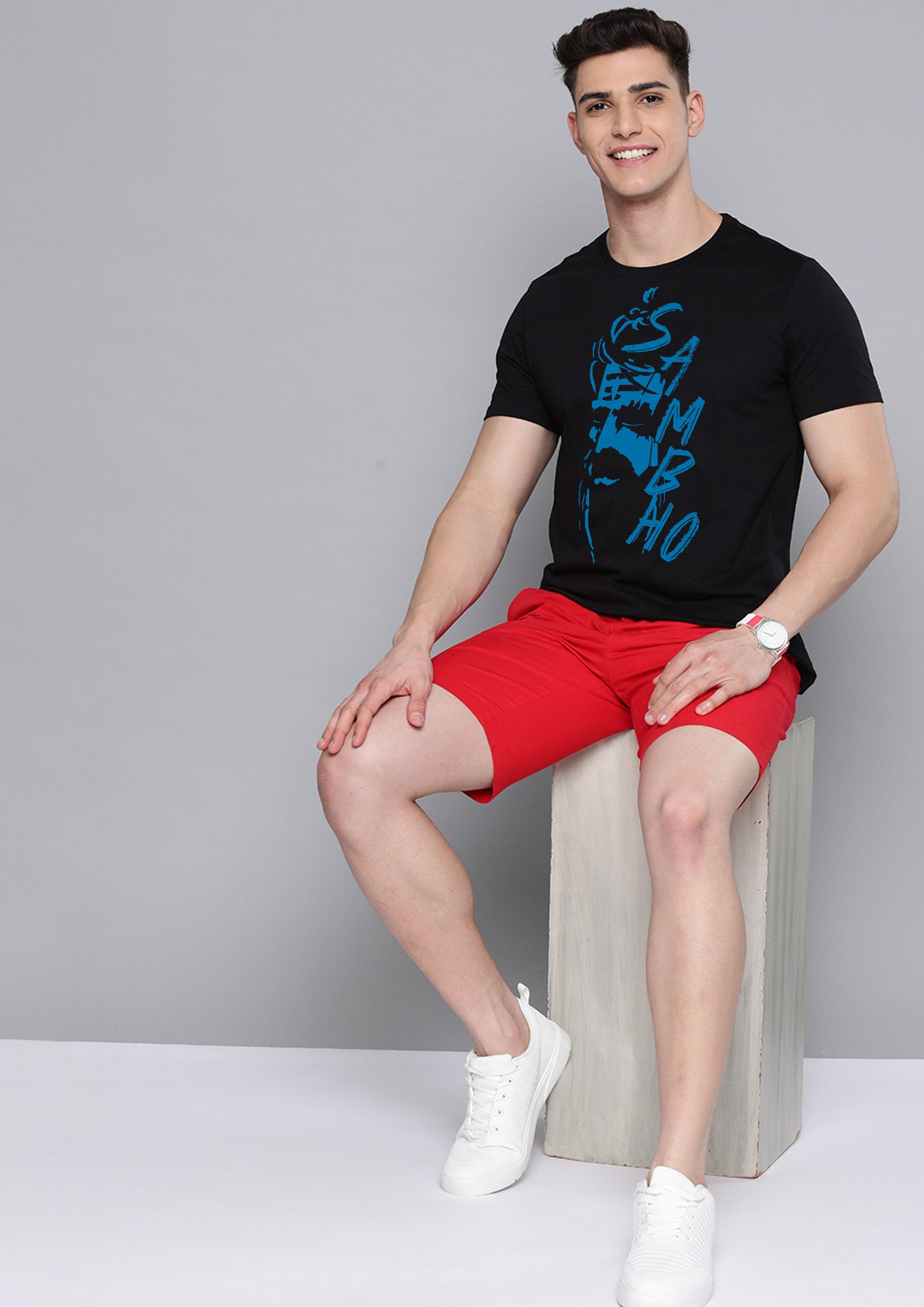 Half Sleeve SAMBO Printed BLACK T-Shirt - Young Trendz